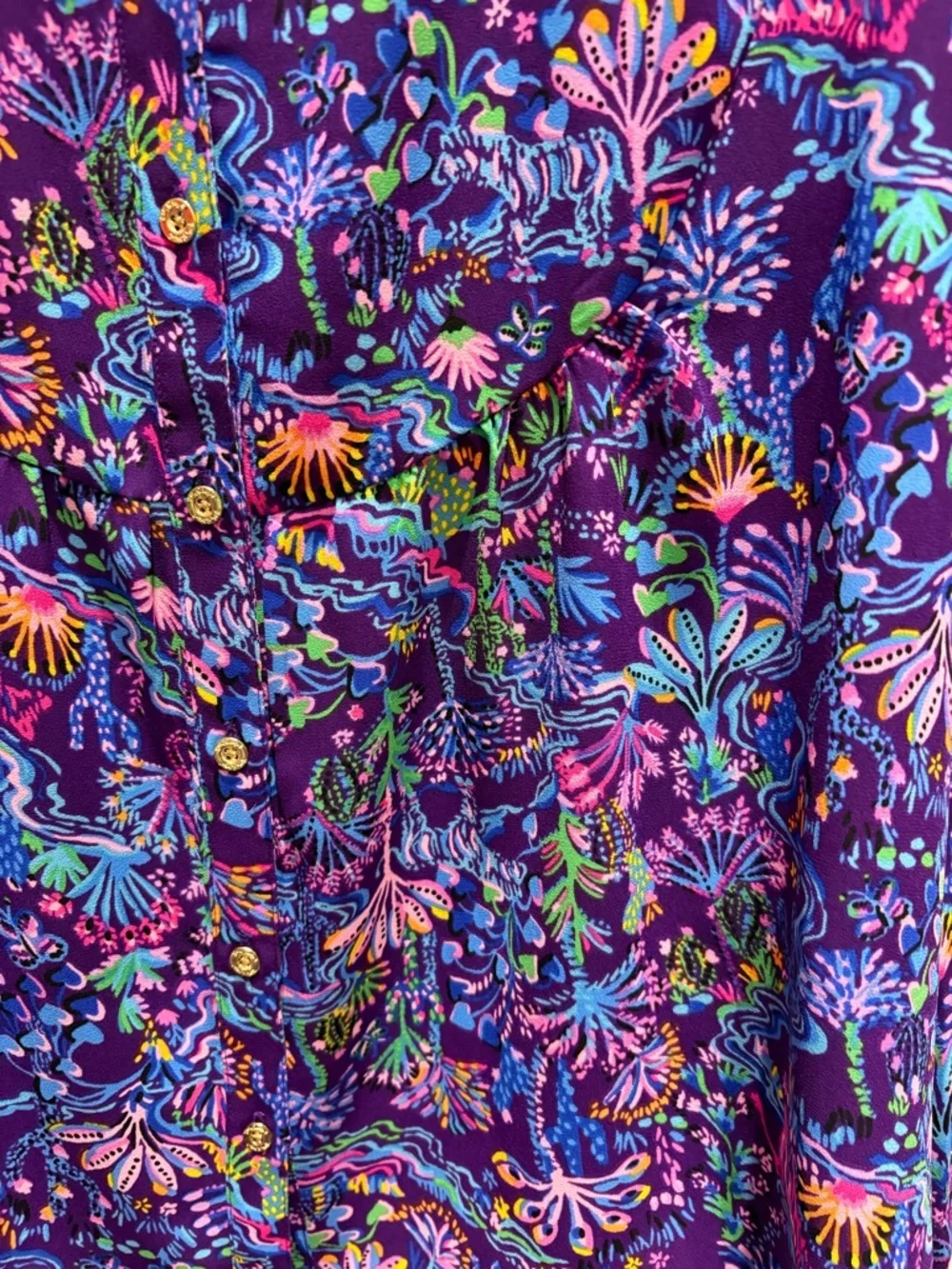 Lilly Pulitzer Purple Multicolor Floral V-Neck Blouse - Picture 2 of 4